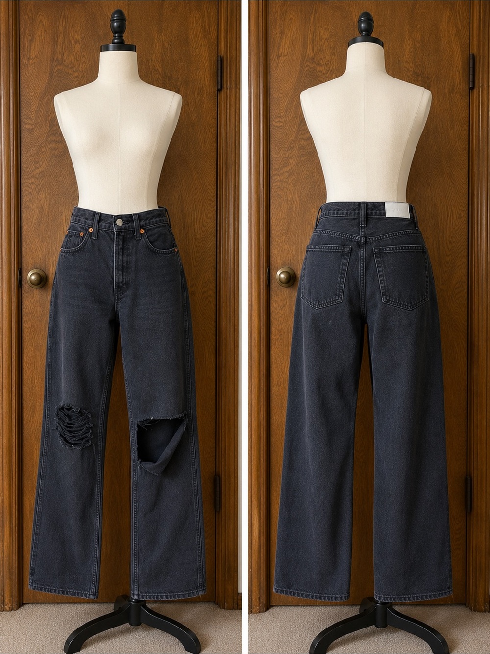 RE/DONE Distressed Black Wide Leg Jeans – Size 25 Straight Ripped